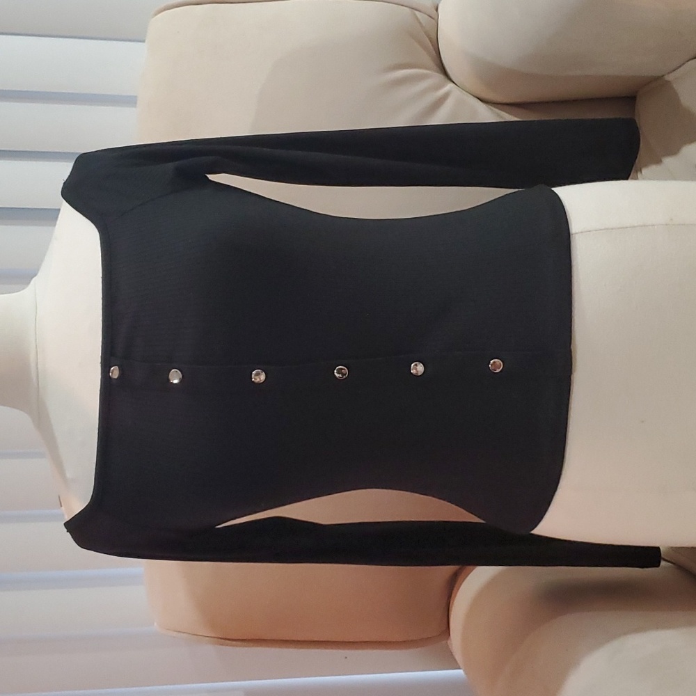 Black Long Sleeve Fake Button Top